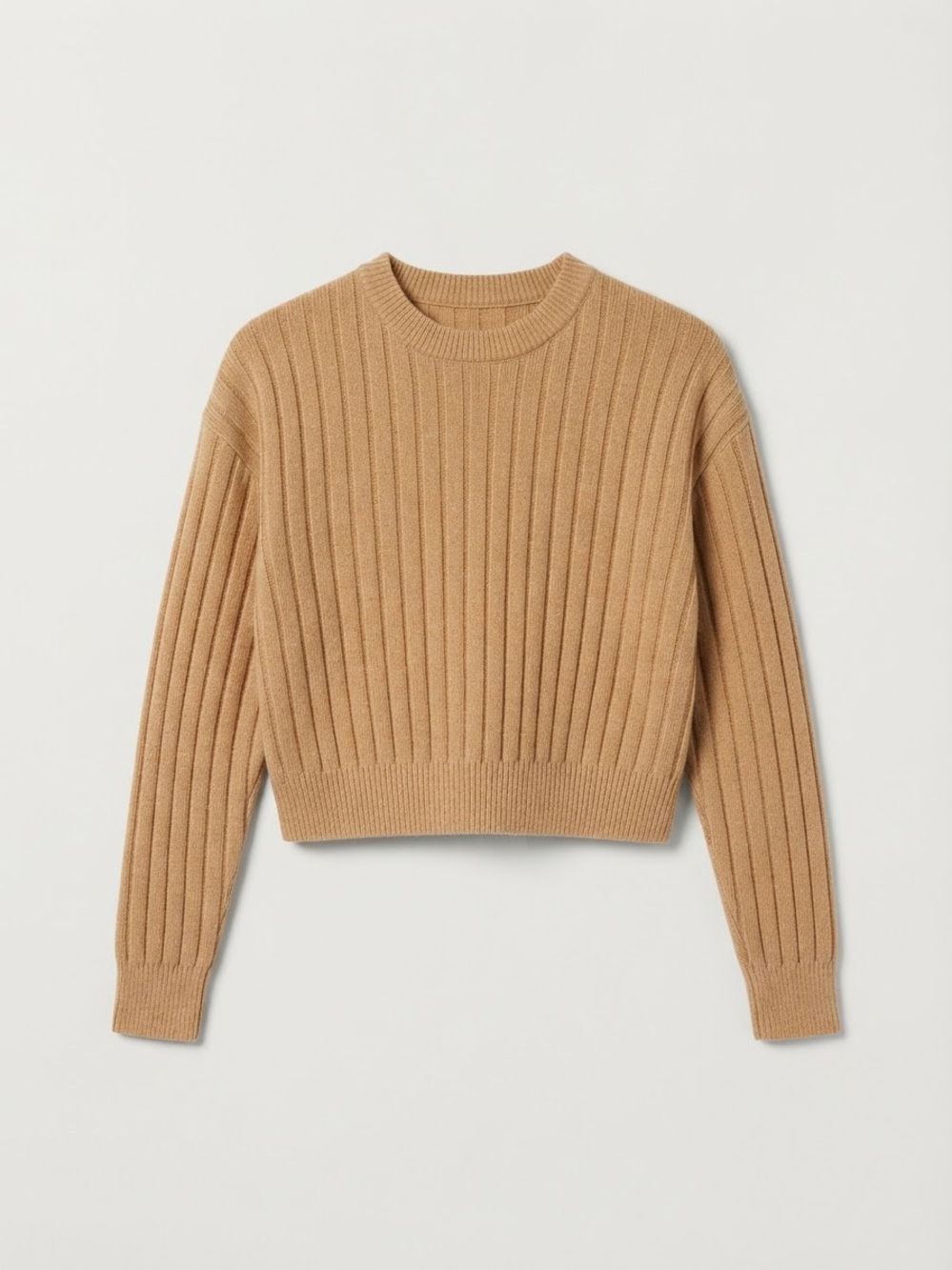 H&M Divided Ribbed Knit Cropped Crewneck Sweater Camel Beige Size Small / S